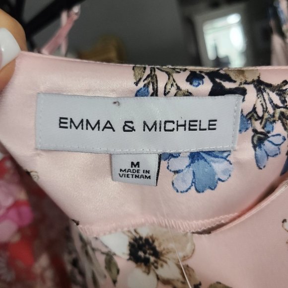 EMMA & Michele Pink Floral Satin Slip Dress Size M - Picture 12 of 16